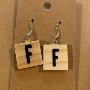 ☀️3/$12☀️ Letter “F” Wood Tile Earrings with Hypoallergenic Hooks